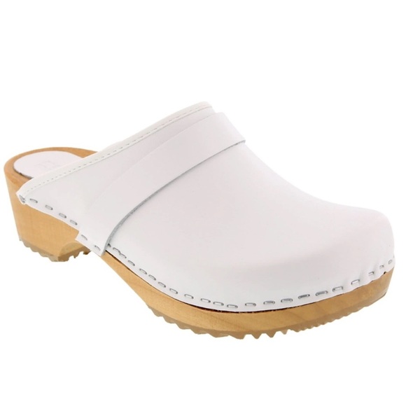 Bjork Shoes - NEW BJORK Maja White Wood Look Sole 42 Open Back LEATHER Clogs (10.5) nurse